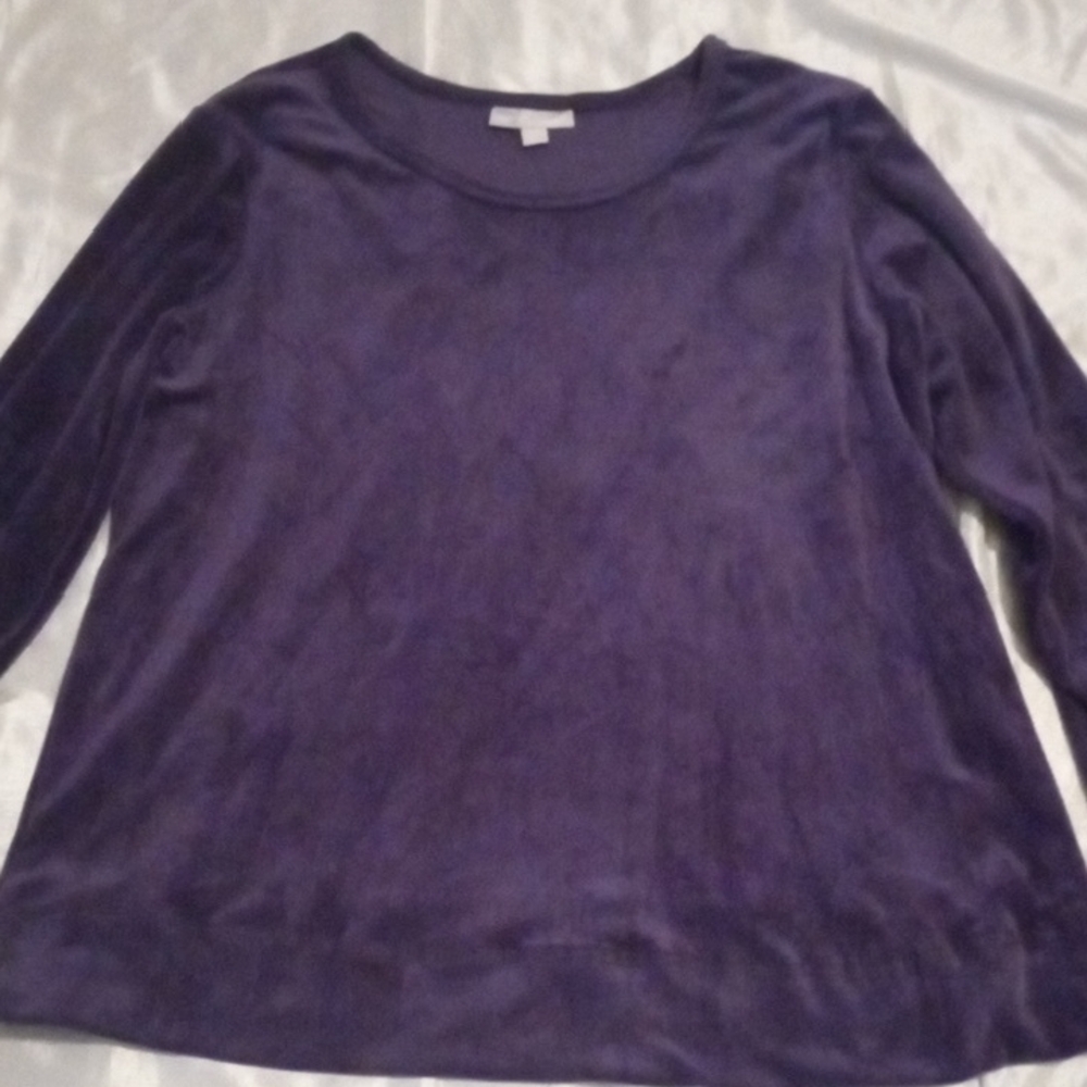 Woman Within Long Sleeves Faux Velvet Purple Blouse Size18/20 L